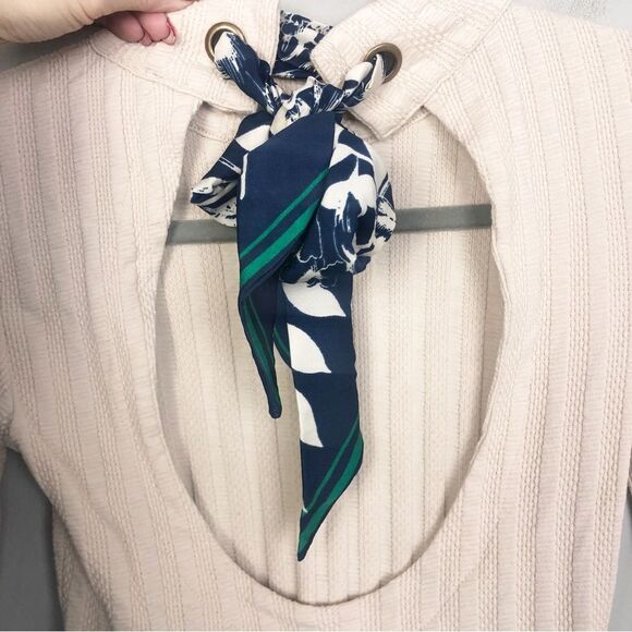 Free People Cream Blouse with Navy Scarf Detail - Picture 9 of 12